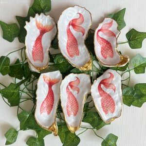 Handcrafted Decoupage Mermaid Tails Oyster Shell Trinket Dishes – Set of 6